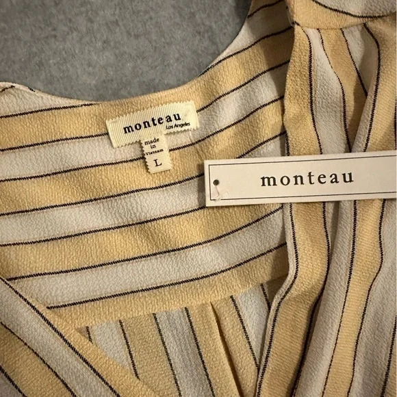 NWT Monteau Yellow And White Peplum Blouse - Women size L - Picture 3 of 4